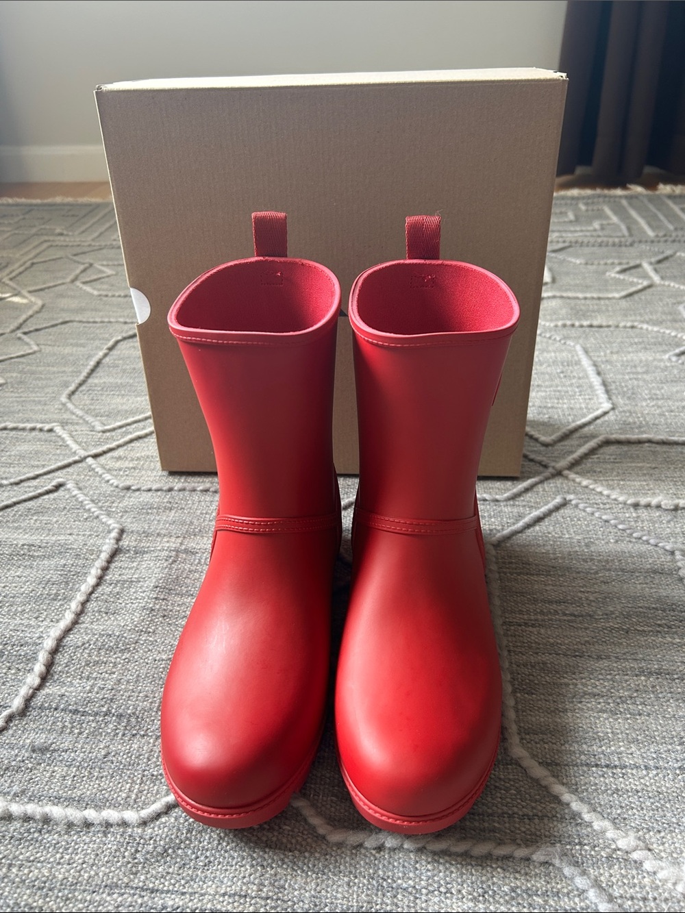 Coach Ryder Mid-Calf Ruby Red Rain Boots with Embossed C - Picture 8 of 13